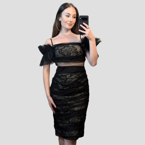 Casual Lace Evening Dress Black