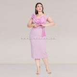 Sleeveless Midi Crepe Column Plus Size Pink Evening Dress