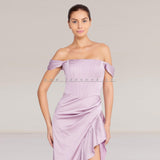 Off Shoulder Maxi Satin Column Purple Dress