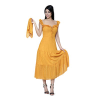 TULLE SLEEVELESS MIDI DRESS - MUSTARD YELLOW