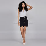 BLACK MINI SKIRT WITH GOLD BUTTONS IN THE FRONT